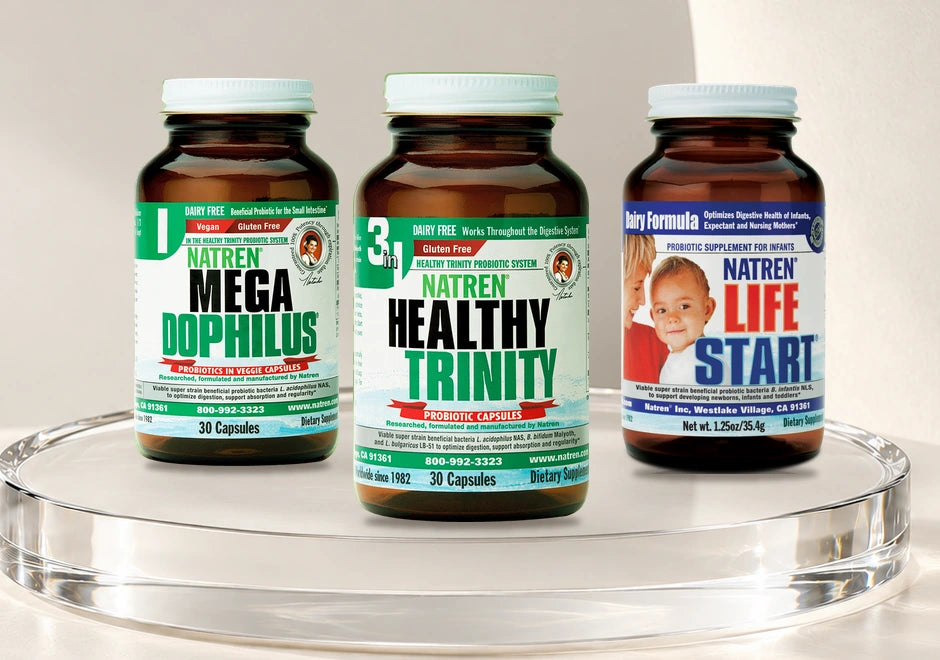 Megadophilus, Healthy Trinity and Life Start together in their familiar Natren packaging