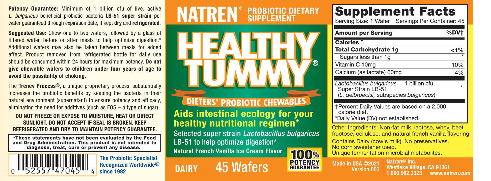 Healthy Tummy - French Vanilla Flavored Chewable Wafers