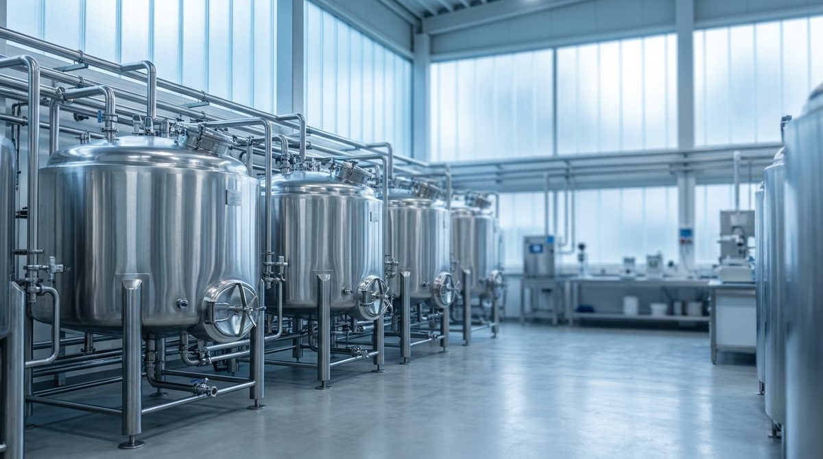 Tanques de fermentación de acero inoxidable en las instalaciones de Natren