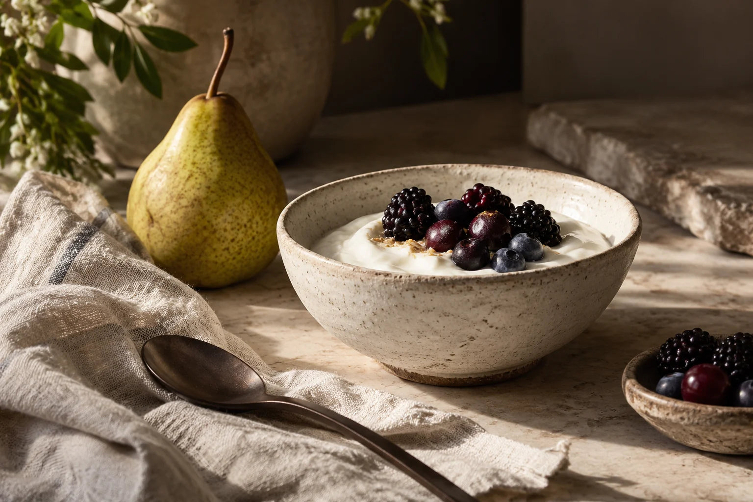 Campaign image of breakfast with berries and yogurt